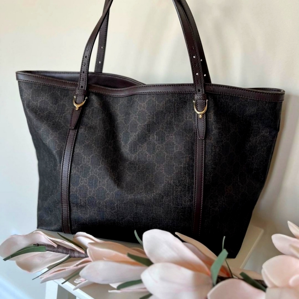 Dark brown canvas Gucci tote